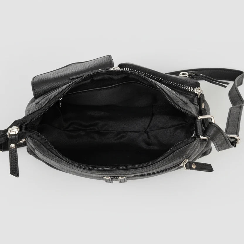 Greenwood Leather Multi-Pocket Crossbody Bag. Premium Pebbled Leather Handbag