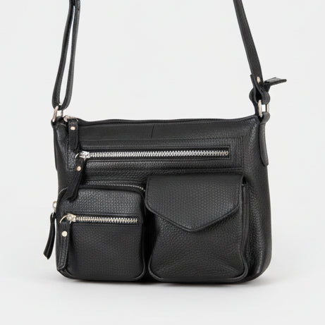 Greenwood Leather Multi-Pocket Crossbody Bag. Premium Pebbled Leather Handbag
