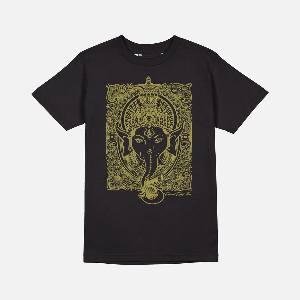 Ganesh T-shirt Black -  Metallic Gold