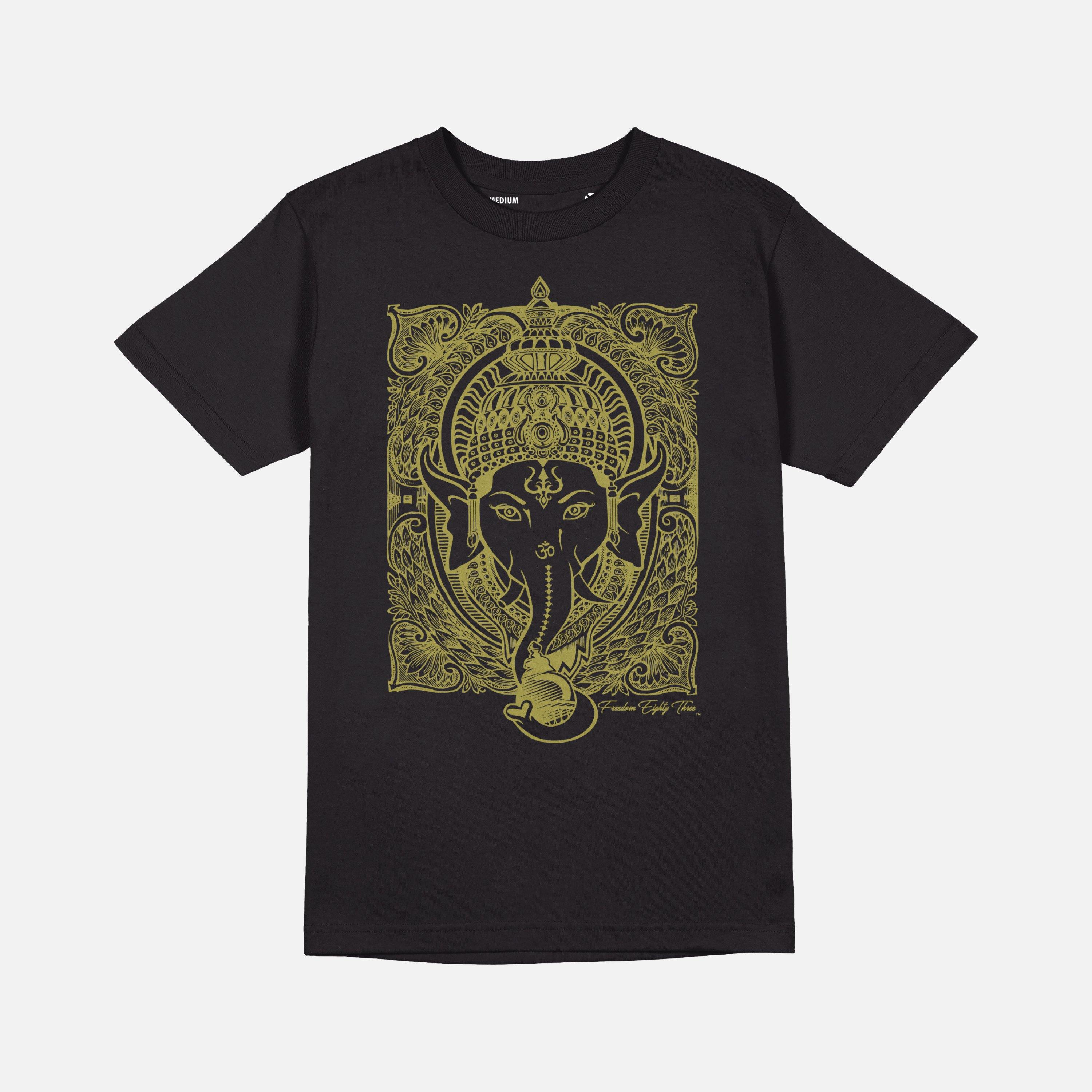 Ganesh T-shirt Black -  Metallic Gold