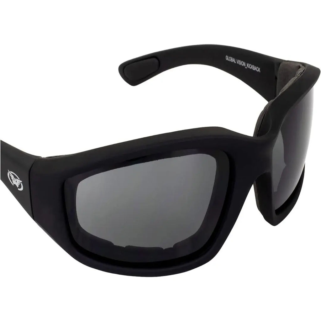 Global Vision Kickback Padded Motorcycle Sunglasses. Matte Black Soft-Touch Riding Glasses