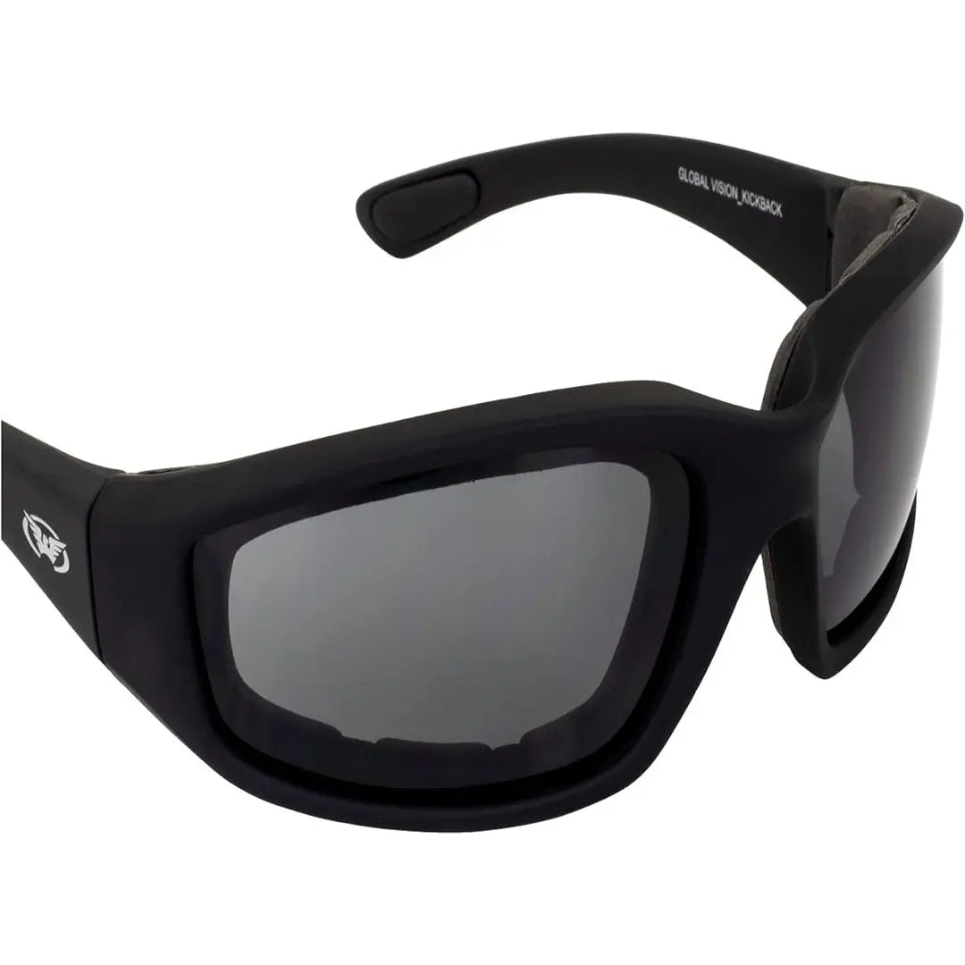 Global Vision Kickback Padded Motorcycle Sunglasses. Matte Black Soft-Touch Riding Glasses