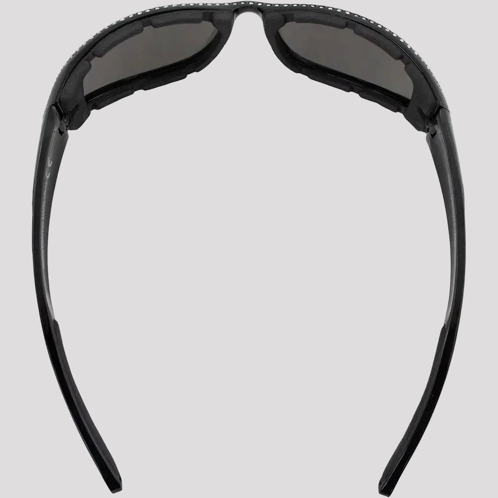 Global Vision Marilyn Women’s Rhinestone Motorcycle Sunglasses. Foam Padded Bling Riding Glasses with Shatterproof Flash Mirror Lenses