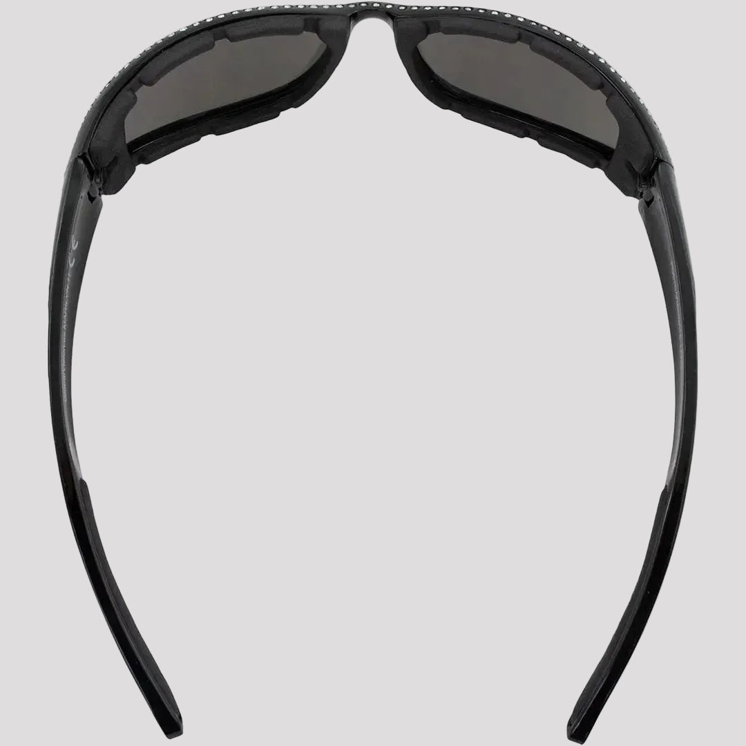 Global Vision Marilyn Women’s Rhinestone Motorcycle Sunglasses. Foam Padded Bling Riding Glasses with Shatterproof Flash Mirror Lenses