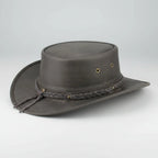 Flat Brim Leather Cowboy Hat. Premium Western Hat with Studded Braided Band