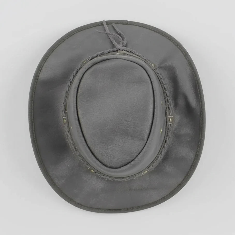 Flat Brim Leather Cowboy Hat. Premium Western Hat with Studded Braided Band