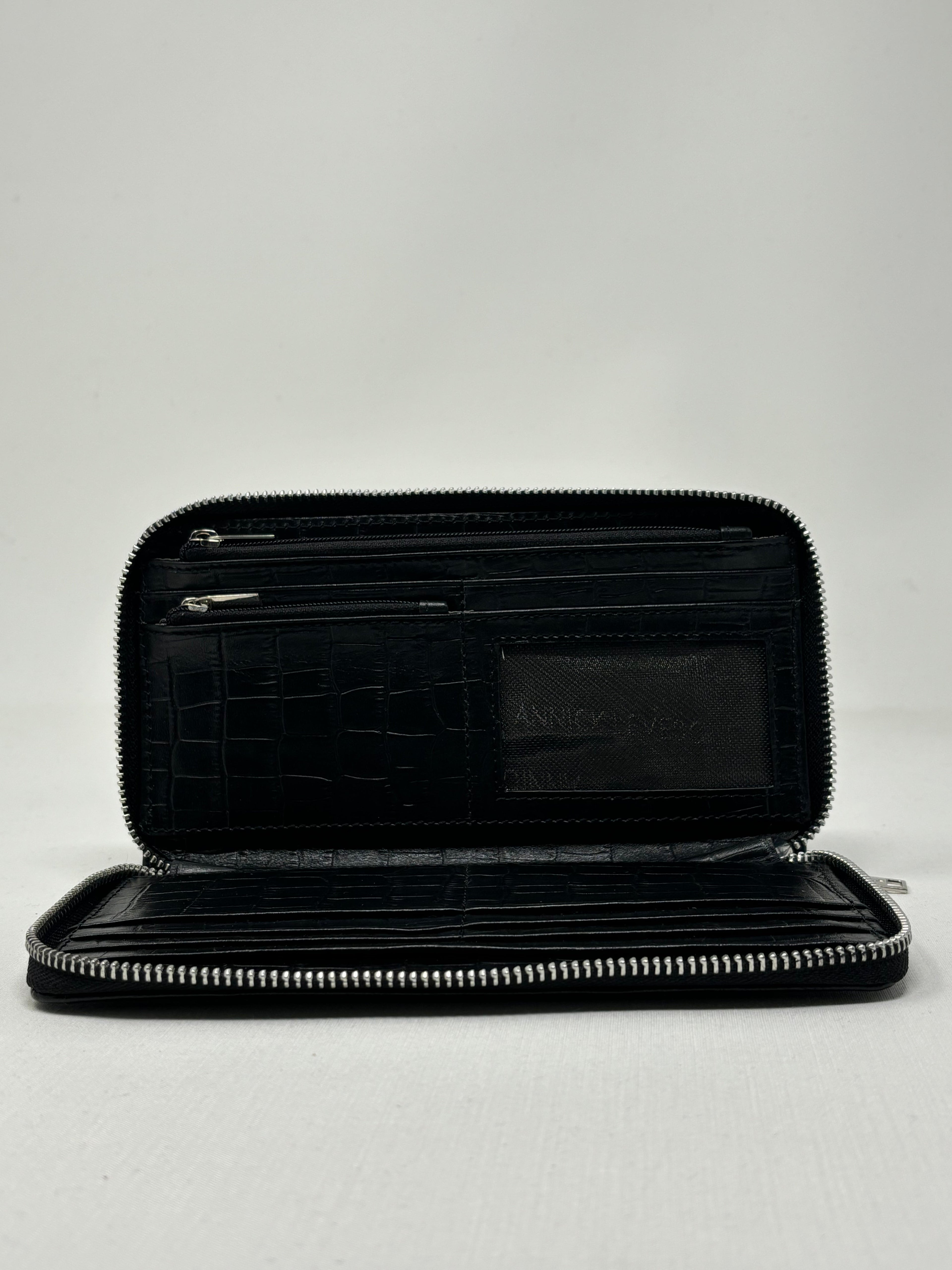 Portefeuille en cuir Anna, Noir Croco