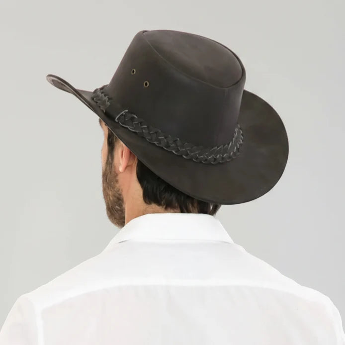 Premium Leather Wide Brim Western Hat. Lightweight Top Grain Rodeo Hat