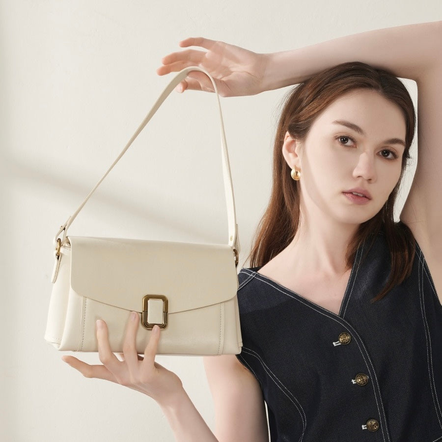 Womens Genuine Leather Spring-Summer Commuter Tote Bag with Maillard Elegance