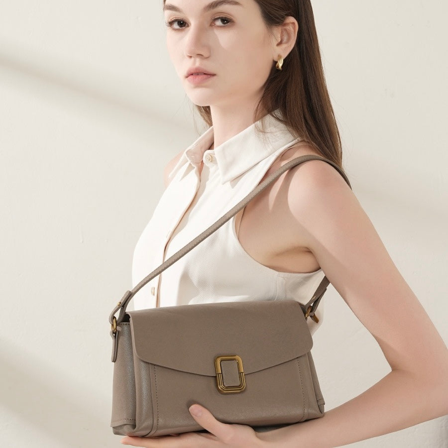Womens Genuine Leather Spring-Summer Commuter Tote Bag with Maillard Elegance