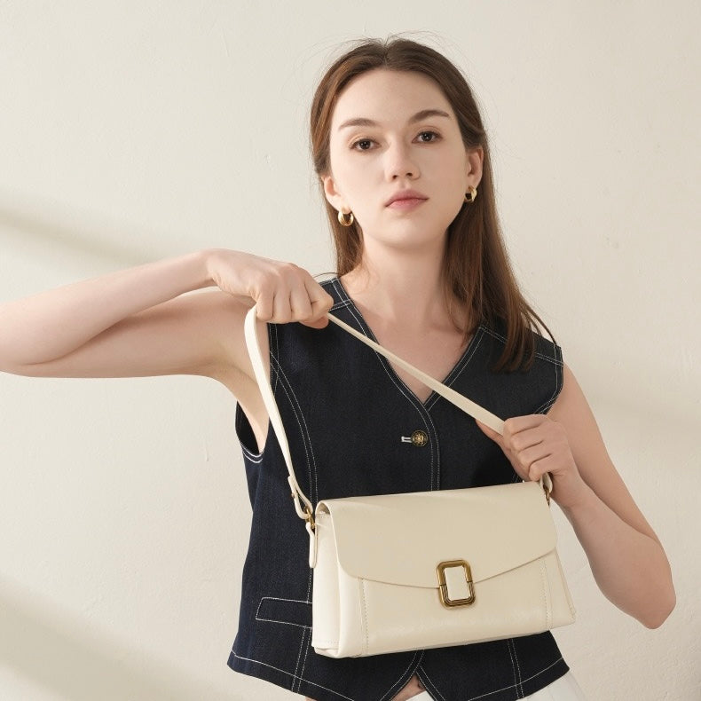 Womens Genuine Leather Spring-Summer Commuter Tote Bag with Maillard Elegance
