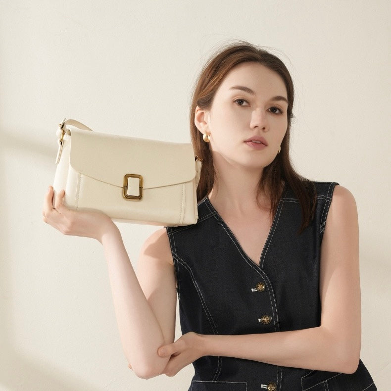 Womens Genuine Leather Spring-Summer Commuter Tote Bag with Maillard Elegance