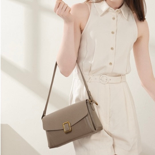 Womens Genuine Leather Spring-Summer Commuter Tote Bag with Maillard Elegance