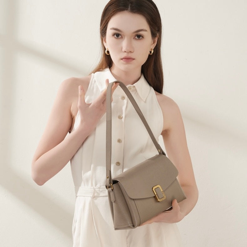 Womens Genuine Leather Spring-Summer Commuter Tote Bag with Maillard Elegance