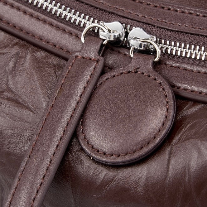 Womens Genuine Leather Crinkled Boston Bag  Soft Shine Handheld & Crossbody
