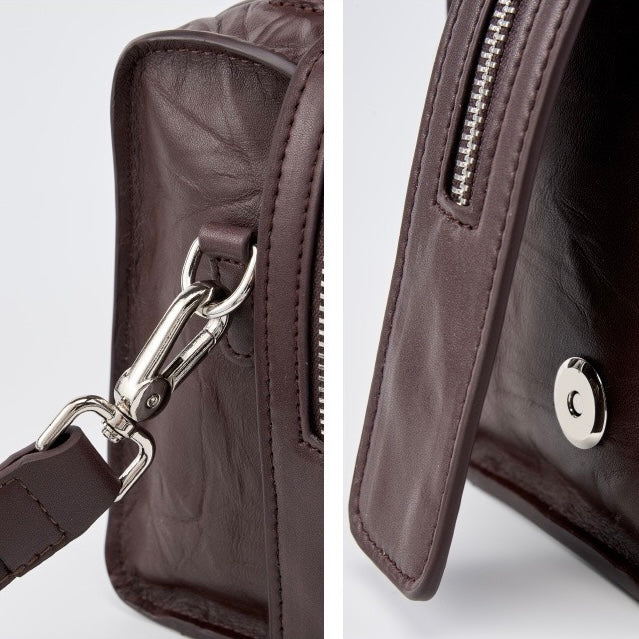 Womens Genuine Leather Crinkled Boston Bag  Soft Shine Handheld & Crossbody