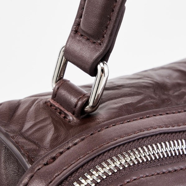 Womens Genuine Leather Crinkled Boston Bag  Soft Shine Handheld & Crossbody