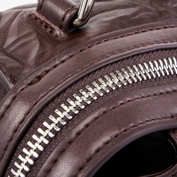 Womens Genuine Leather Crinkled Boston Bag  Soft Shine Handheld & Crossbody