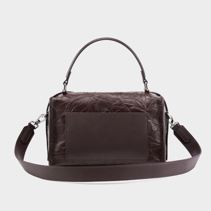 Womens Genuine Leather Crinkled Boston Bag  Soft Shine Handheld & Crossbody