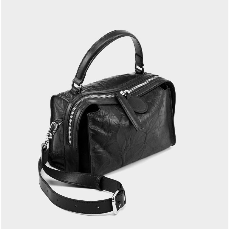 Womens Genuine Leather Crinkled Boston Bag  Soft Shine Handheld & Crossbody