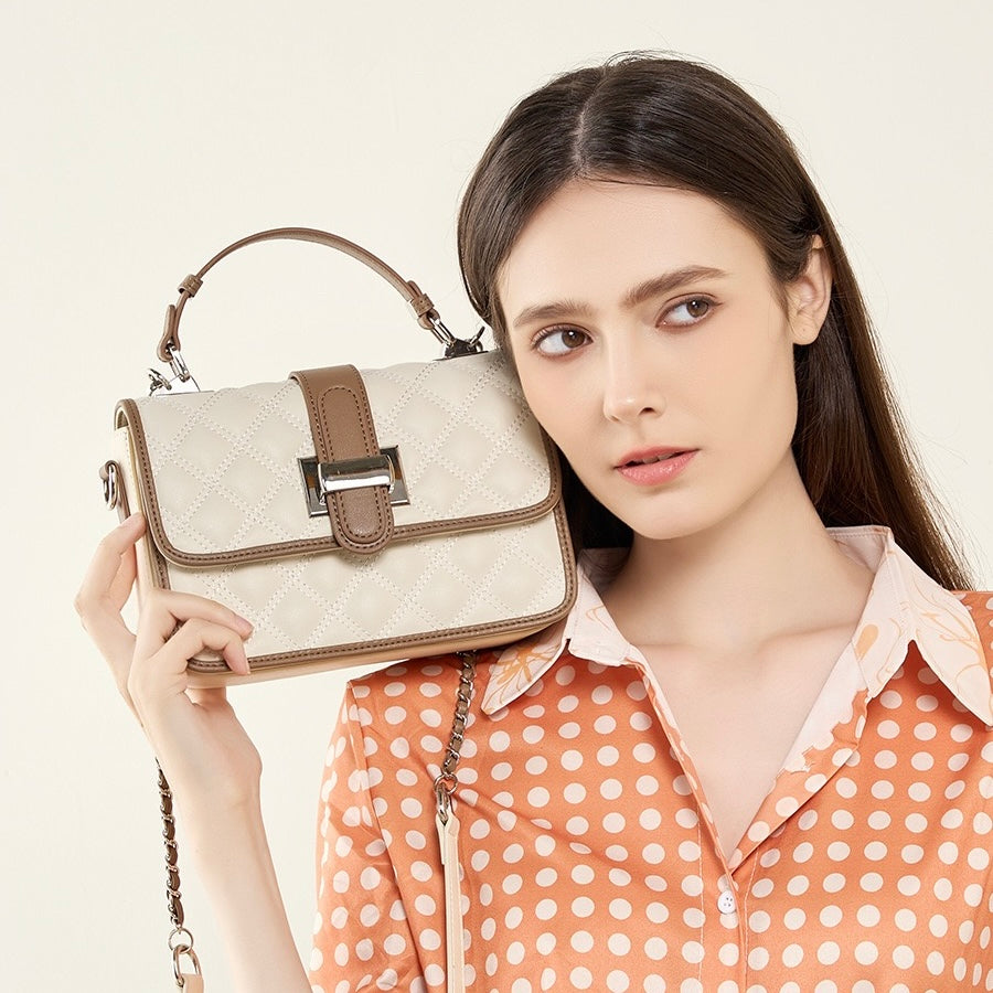 Womens Genuine Leather Quilted Crossbody Bag  Light Luxury Everyday Essential