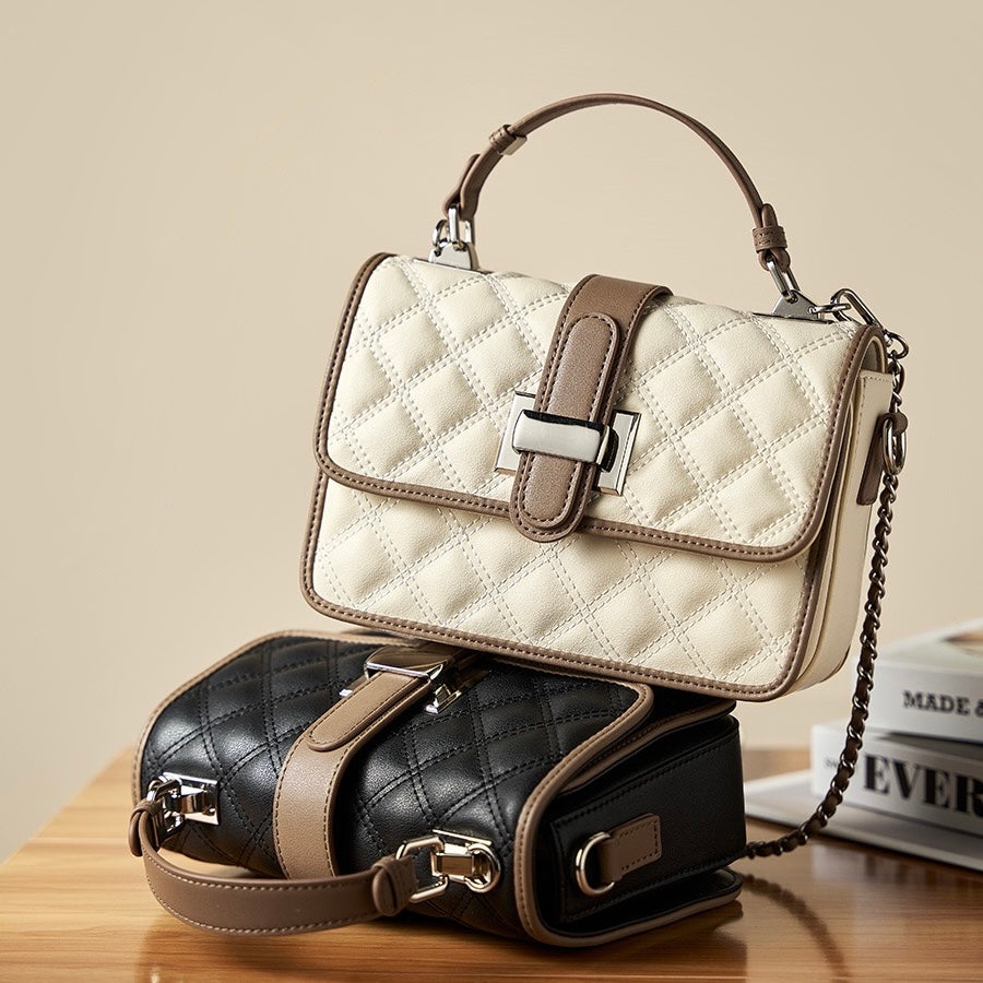 Womens Genuine Leather Quilted Crossbody Bag  Light Luxury Everyday Essential