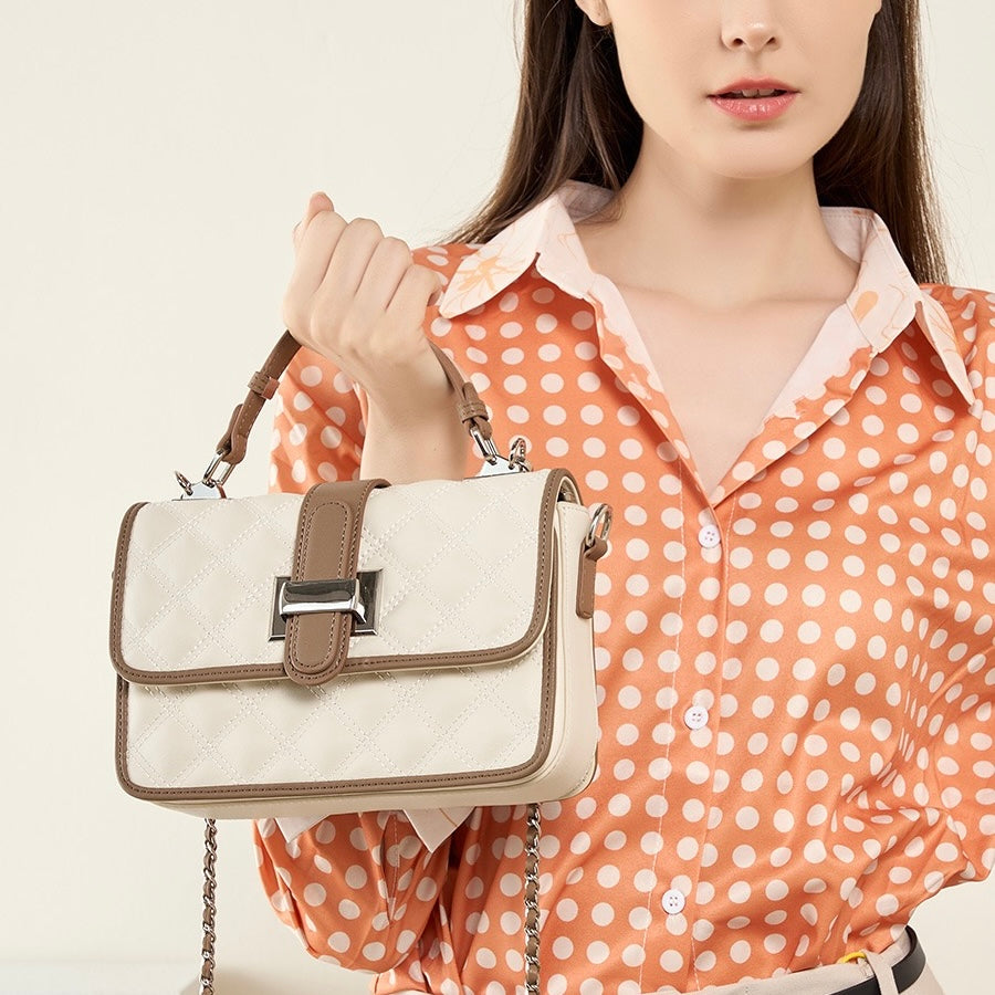 Womens Genuine Leather Quilted Crossbody Bag  Light Luxury Everyday Essential