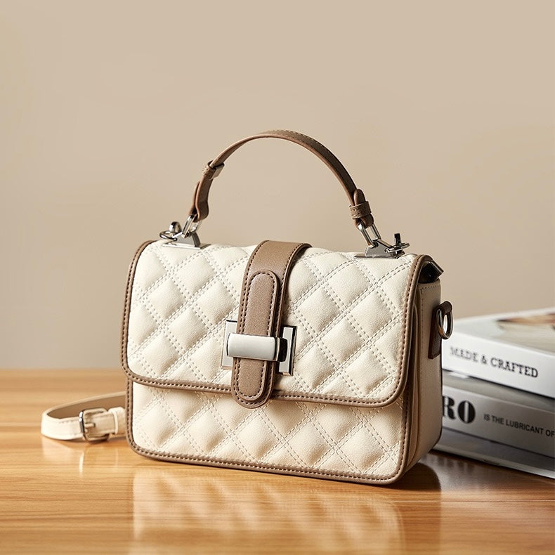 Womens Genuine Leather Quilted Crossbody Bag  Light Luxury Everyday Essential