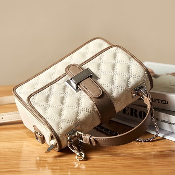 Womens Genuine Leather Quilted Crossbody Bag  Light Luxury Everyday Essential