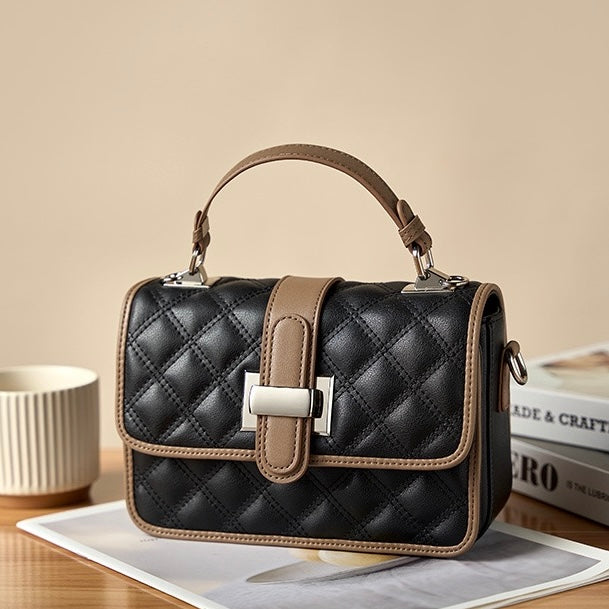 Womens Genuine Leather Quilted Crossbody Bag  Light Luxury Everyday Essential