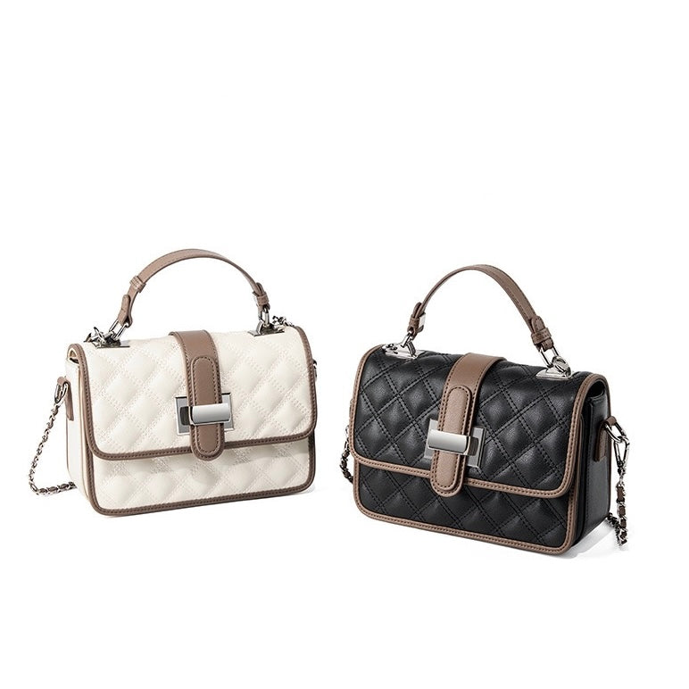 Womens Genuine Leather Quilted Crossbody Bag  Light Luxury Everyday Essential