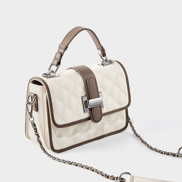 Womens Genuine Leather Quilted Crossbody Bag  Light Luxury Everyday Essential