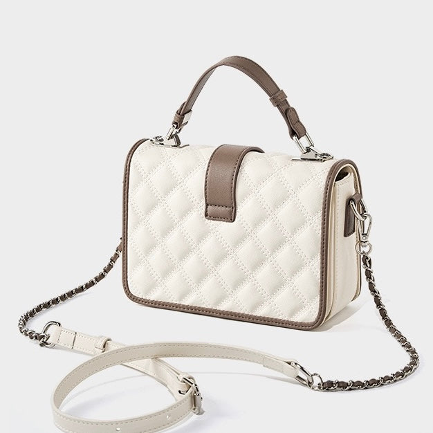 Womens Genuine Leather Quilted Crossbody Bag  Light Luxury Everyday Essential