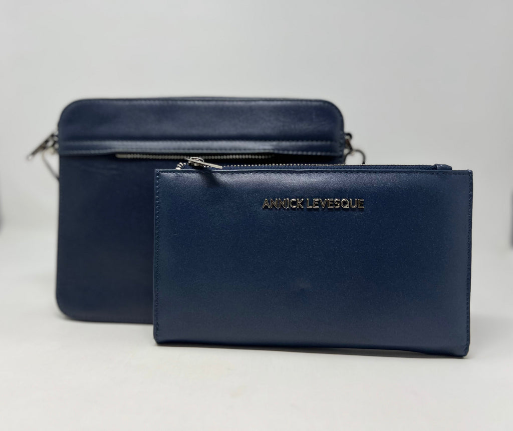 Petit Sac bandoulière avec porte carte détachable bleu marine | Kennedi