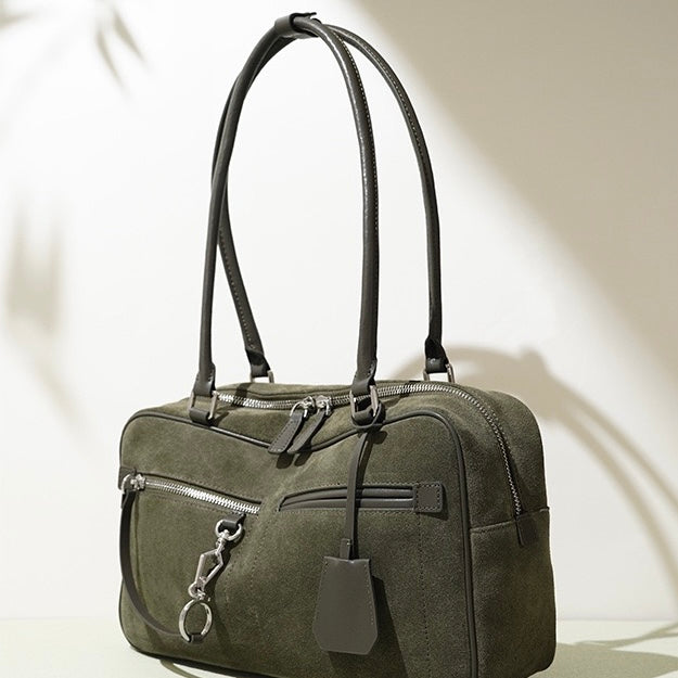 Womens Matte Leather Pillow Shoulder Bag  Vintage Tote for Daily Commute