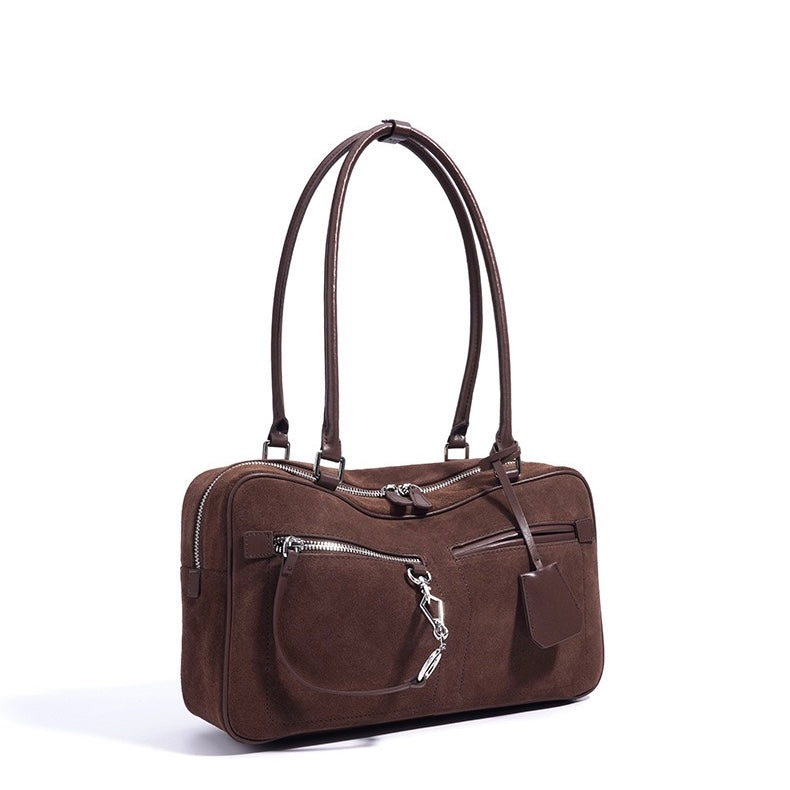 Womens Matte Leather Pillow Shoulder Bag  Vintage Tote for Daily Commute