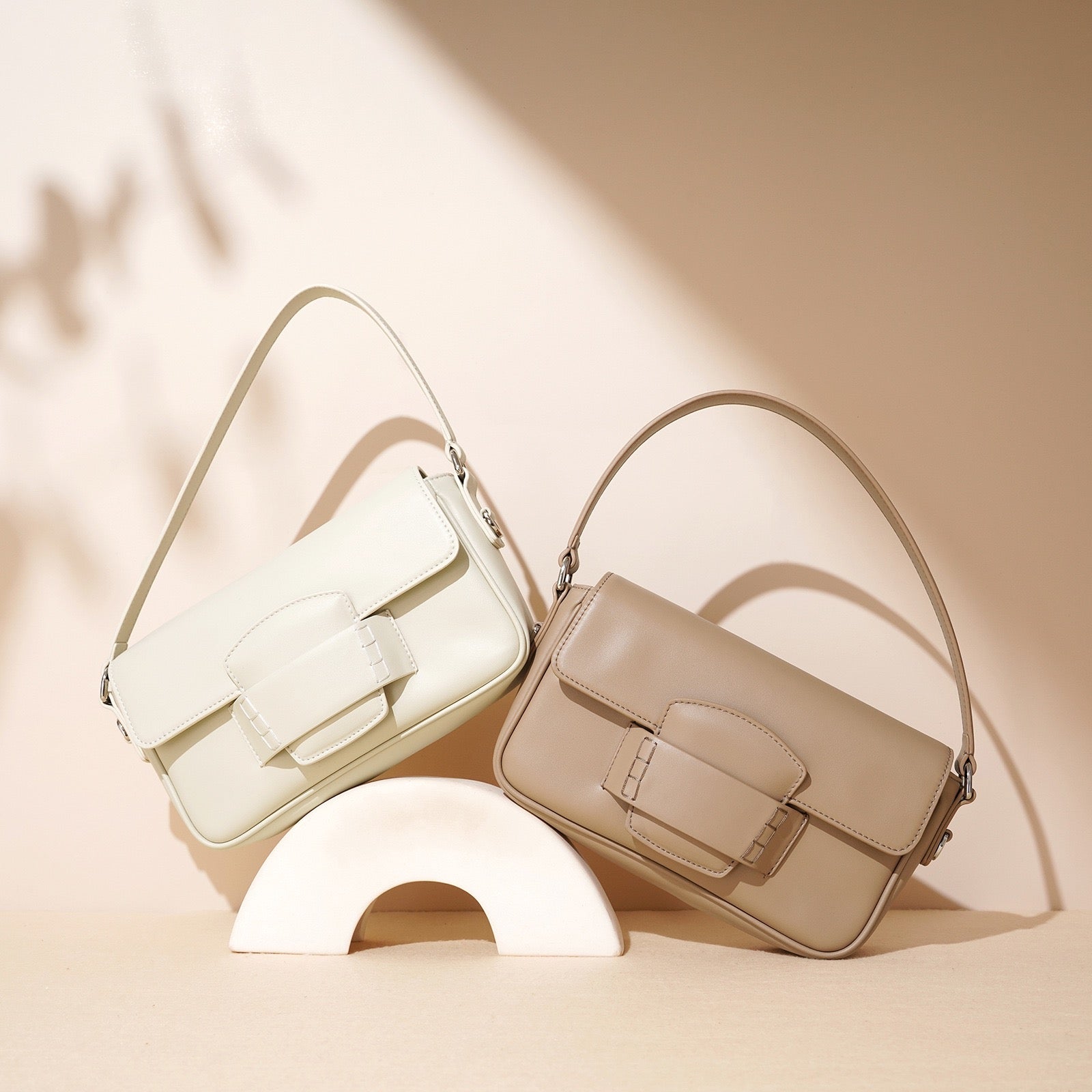 Womens Genuine Leather Small Square Shoulder Bag  Minimalist Flap Crossbody