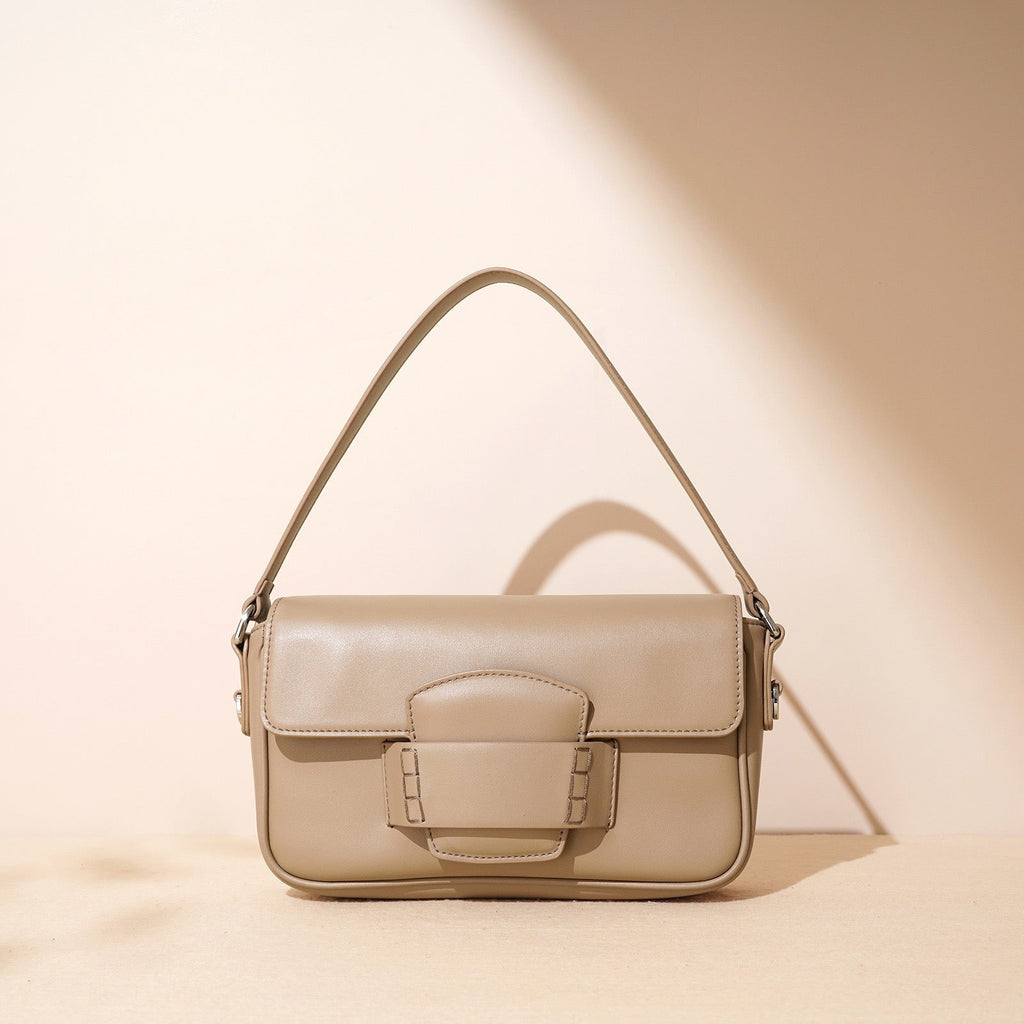 Womens Genuine Leather Small Square Shoulder Bag  Minimalist Flap Crossbody