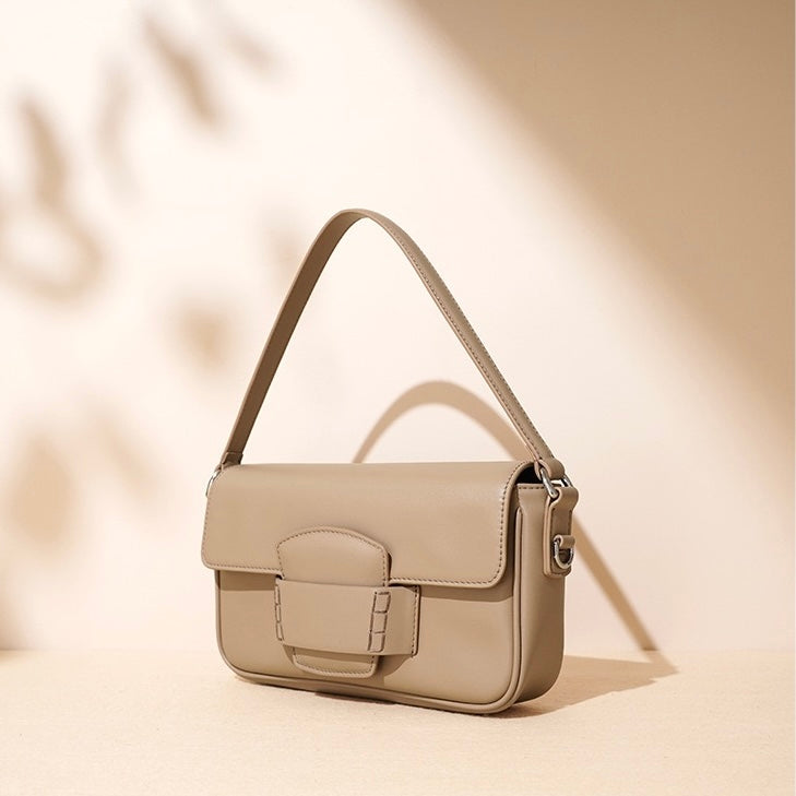 Womens Genuine Leather Small Square Shoulder Bag  Minimalist Flap Crossbody