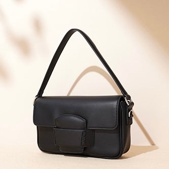 Womens Genuine Leather Small Square Shoulder Bag  Minimalist Flap Crossbody