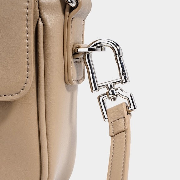 Womens Genuine Leather Small Square Shoulder Bag  Minimalist Flap Crossbody