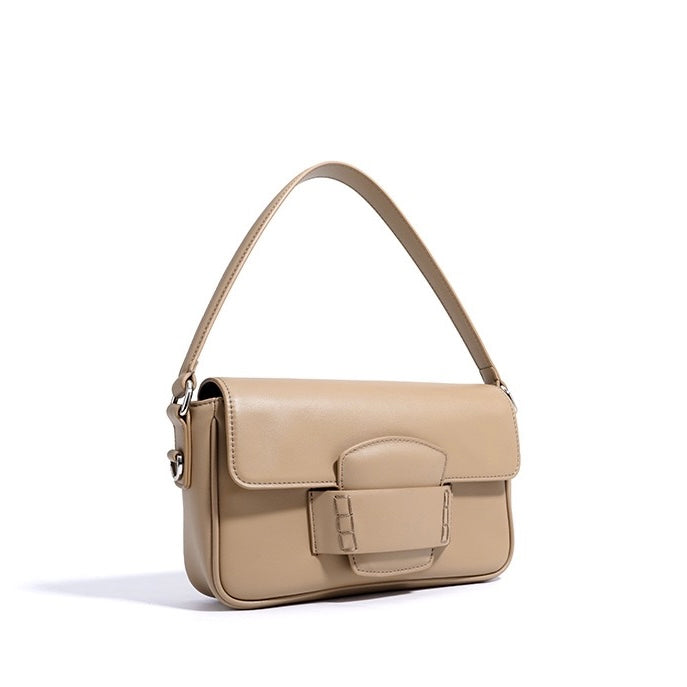 Womens Genuine Leather Small Square Shoulder Bag  Minimalist Flap Crossbody