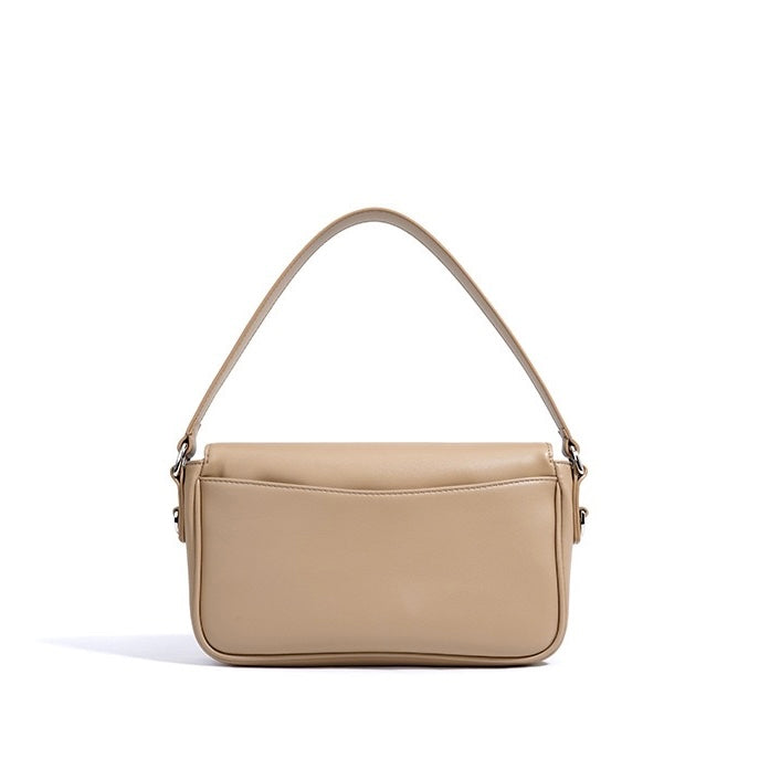 Womens Genuine Leather Small Square Shoulder Bag  Minimalist Flap Crossbody
