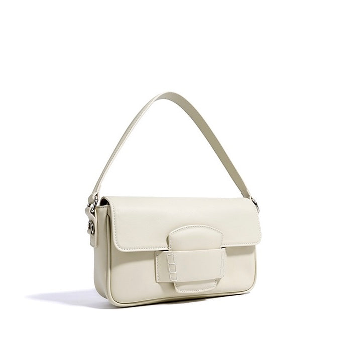 Womens Genuine Leather Small Square Shoulder Bag  Minimalist Flap Crossbody