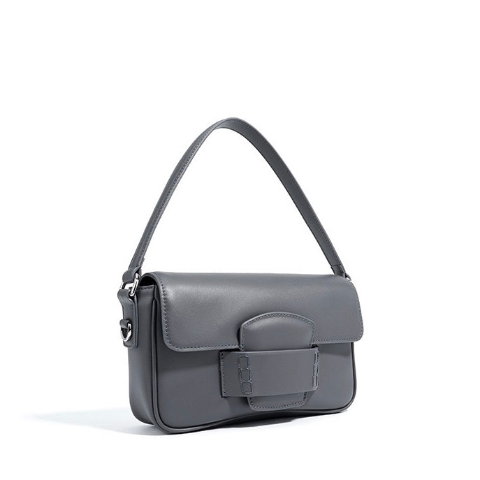 Womens Genuine Leather Small Square Shoulder Bag  Minimalist Flap Crossbody