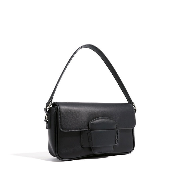 Womens Genuine Leather Small Square Shoulder Bag  Minimalist Flap Crossbody