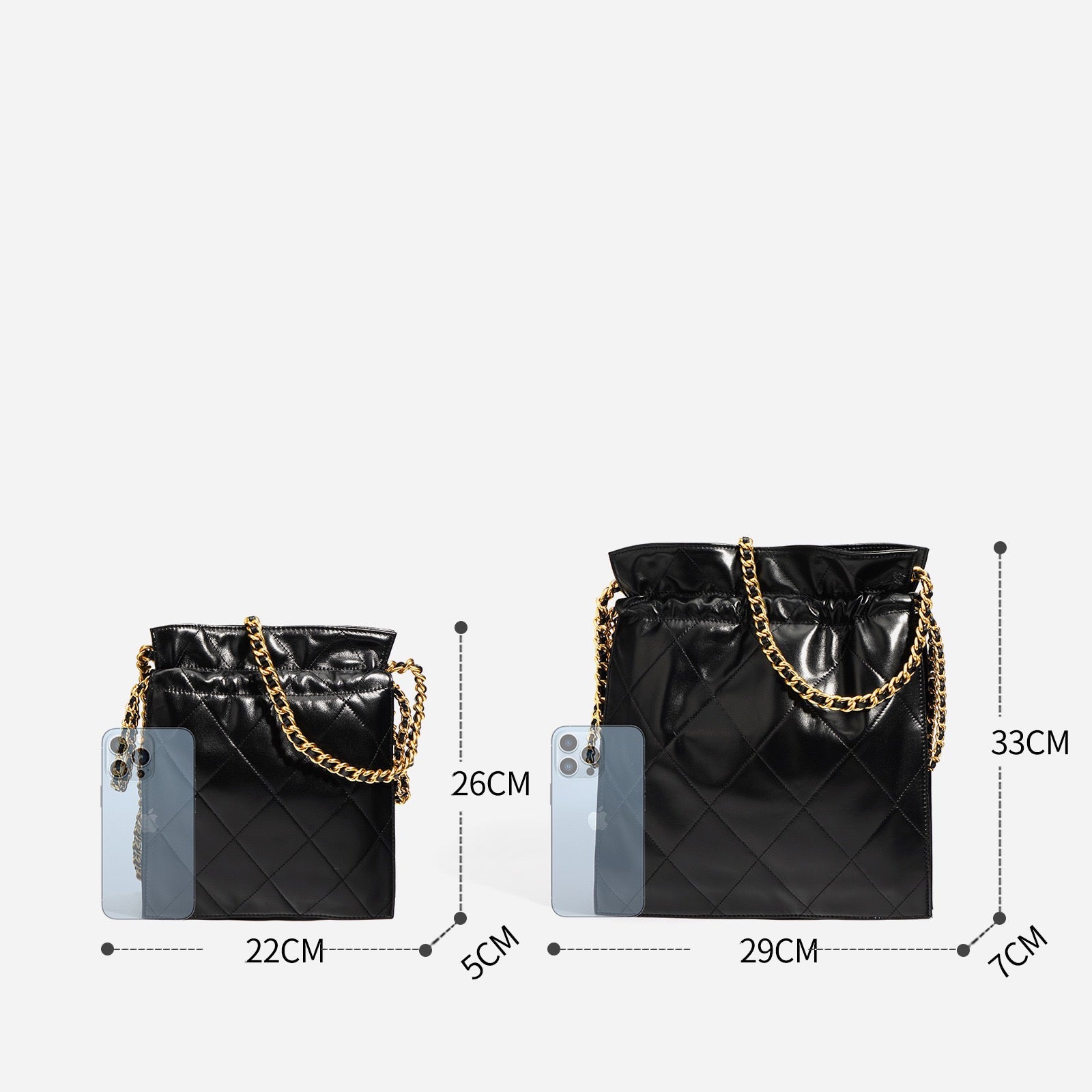 Womens Genuine Leather Quilted Chain Bucket Bag  Chic Crossbody for Daily Style