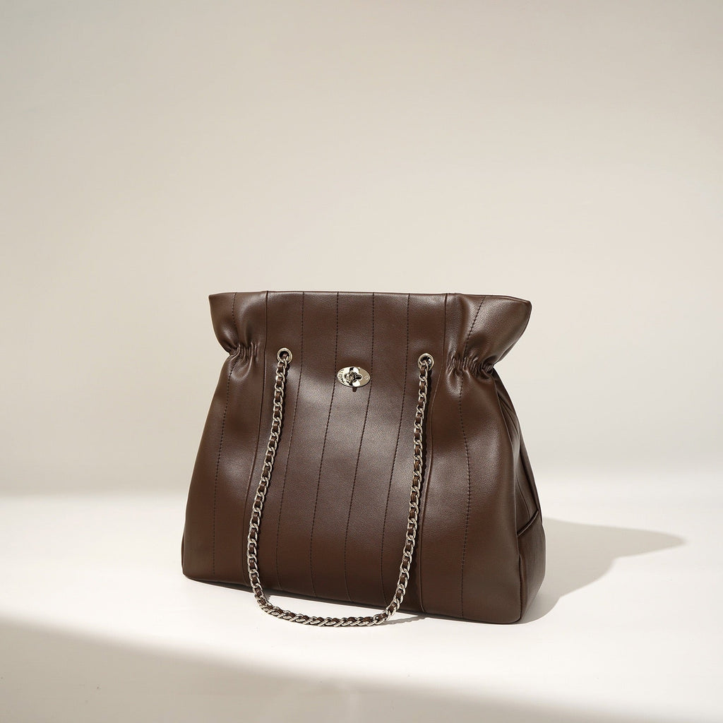 Womens Genuine Leather Large Capacity Minimalist Chain Shoulder Bag