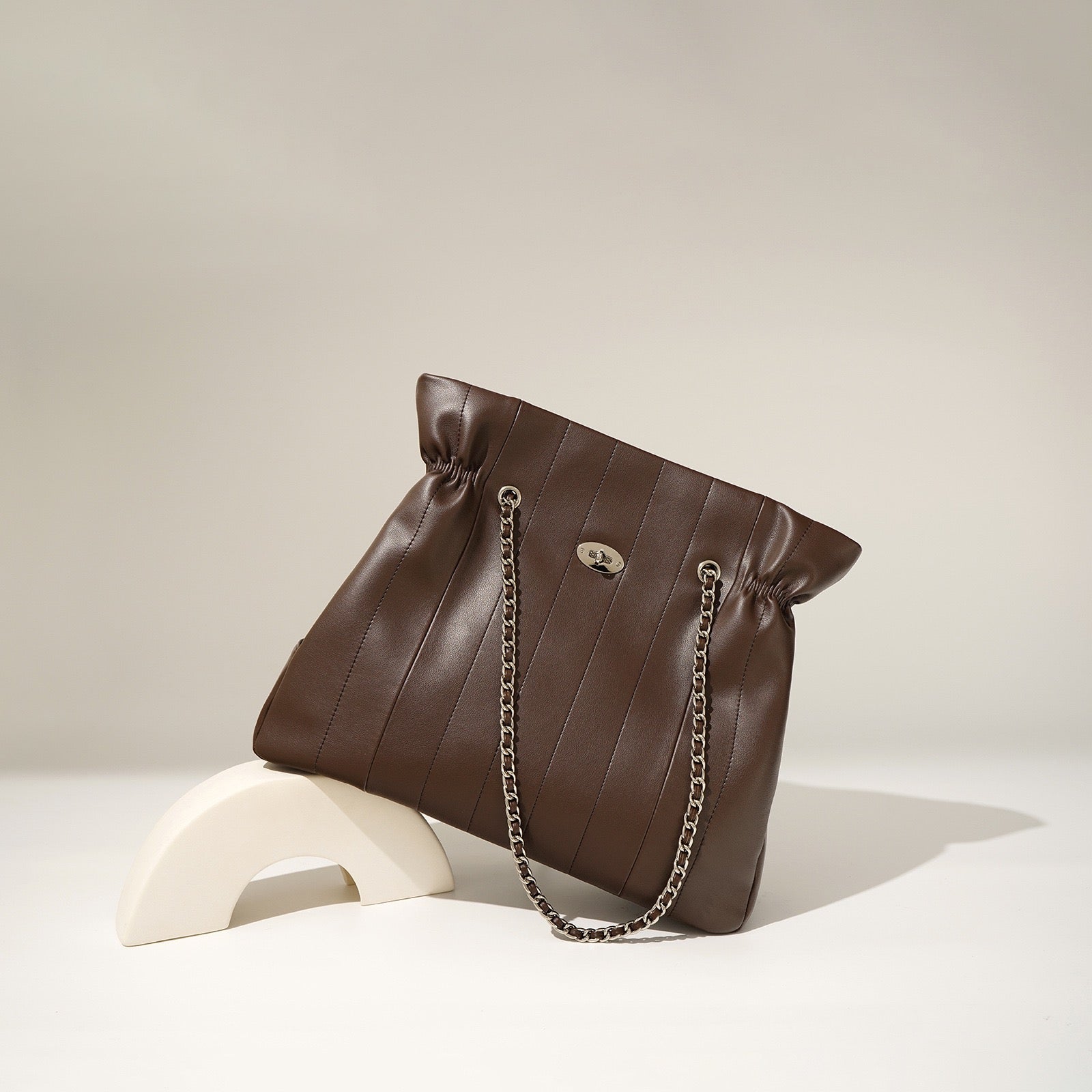 Womens Genuine Leather Large Capacity Minimalist Chain Shoulder Bag