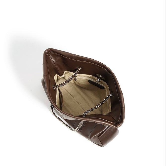 Womens Genuine Leather Large Capacity Minimalist Chain Shoulder Bag